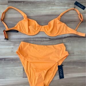 CUUP Scoop swim top and high waist bottom in nectar.